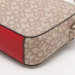 Dkny Beige/Red Signature Coated Canvas and Leather Crossbody Bag