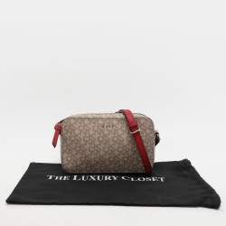 Dkny Beige/Red Signature Coated Canvas and Leather Crossbody Bag