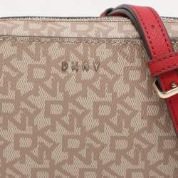 Dkny Beige/Red Signature Coated Canvas and Leather Crossbody Bag