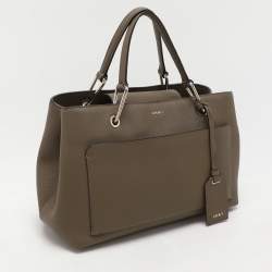 Dkny Khaki Green Leather Tote