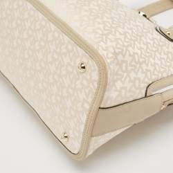 DKNY Cream/Beige Signature Canvas and Leather Dome Satchel