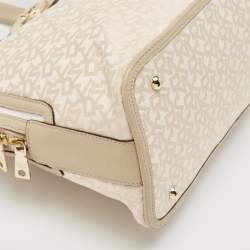 DKNY Cream/Beige Signature Canvas and Leather Dome Satchel