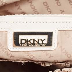 DKNY Cream/Beige Signature Canvas and Leather Dome Satchel