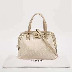 DKNY Cream/Beige Signature Canvas and Leather Dome Satchel