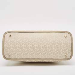 DKNY Cream/Beige Signature Canvas and Leather Dome Satchel