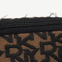 Dkny Brown/Black Canvas and Leather Pouch Clutch