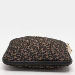 Dkny Brown/Black Canvas and Leather Pouch Clutch