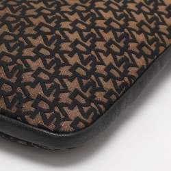 Dkny Brown/Black Canvas and Leather Pouch Clutch