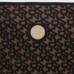 Dkny Brown/Black Canvas and Leather Pouch Clutch