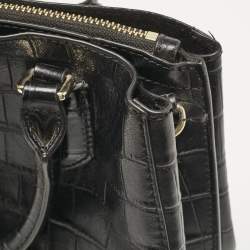 DKNY Black Croc Embossed Leather Logo Satchel