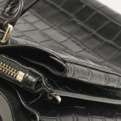 DKNY Black Croc Embossed Leather Logo Satchel