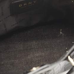 DKNY Black Croc Embossed Leather Logo Satchel