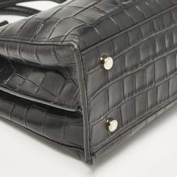 DKNY Black Croc Embossed Leather Logo Satchel