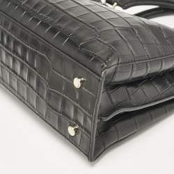 DKNY Black Croc Embossed Leather Logo Satchel