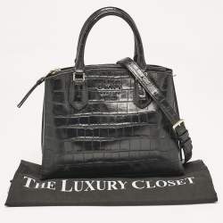 DKNY Black Croc Embossed Leather Logo Satchel