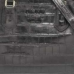 DKNY Black Croc Embossed Leather Logo Satchel