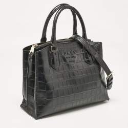 DKNY Black Croc Embossed Leather Logo Satchel