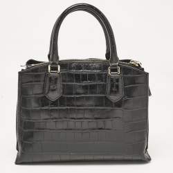 DKNY Black Croc Embossed Leather Logo Satchel