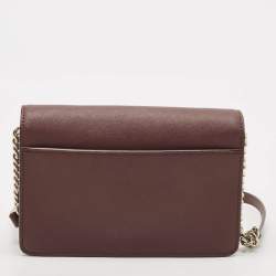Pre Owned DKNY Burgundy Leather Bryant Park Flap Crossbody Bag
