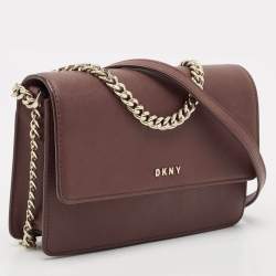 Pre Owned DKNY Burgundy Leather Bryant Park Flap Crossbody Bag