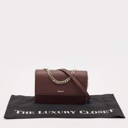 Pre Owned DKNY Burgundy Leather Bryant Park Flap Crossbody Bag