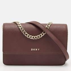 Pre Owned DKNY Burgundy Leather Bryant Park Flap Crossbody Bag