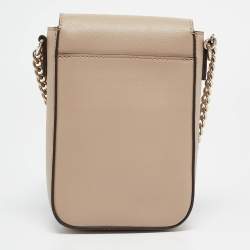 DKNY Beige Saffiano Leather Flap Phone Crossbody Bag