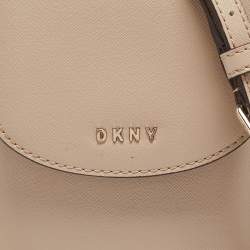 DKNY Beige Saffiano Leather Flap Phone Crossbody Bag