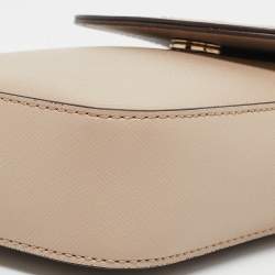 DKNY Beige Saffiano Leather Flap Phone Crossbody Bag