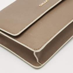 DKNY Beige Saffiano Leather Flap Chain Shoulder Bag