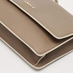 DKNY Beige Saffiano Leather Flap Chain Shoulder Bag
