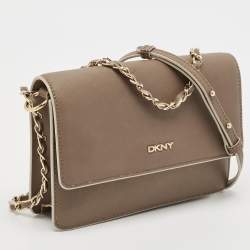 DKNY Beige Saffiano Leather Flap Chain Shoulder Bag