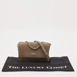 DKNY Beige Saffiano Leather Flap Chain Shoulder Bag