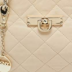 Pre Owned DKNY Light Beige Quilted Leather Small Zip Shoulder Bag