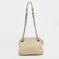 Pre Owned DKNY Light Beige Quilted Leather Small Zip Shoulder Bag