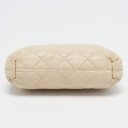 Pre Owned DKNY Light Beige Quilted Leather Small Zip Shoulder Bag