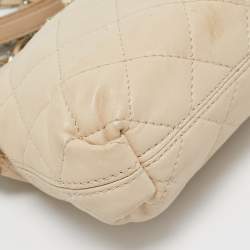 Pre Owned DKNY Light Beige Quilted Leather Small Zip Shoulder Bag
