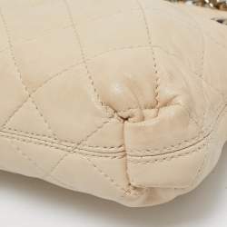 Pre Owned DKNY Light Beige Quilted Leather Small Zip Shoulder Bag