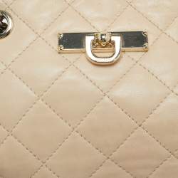 Pre Owned DKNY Light Beige Quilted Leather Small Zip Shoulder Bag