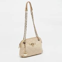 Pre Owned DKNY Light Beige Quilted Leather Small Zip Shoulder Bag