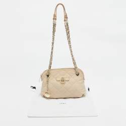 Pre Owned DKNY Light Beige Quilted Leather Small Zip Shoulder Bag