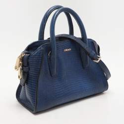 Pre Owned Dkny Blue Lizard Embossed Leather Chelsea Satchel