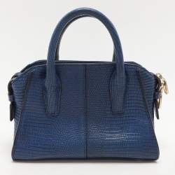Pre Owned Dkny Blue Lizard Embossed Leather Chelsea Satchel