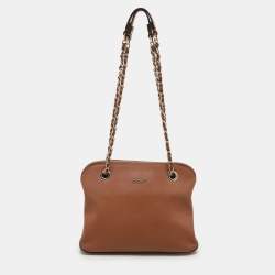 Pre Owned DKNY Brown Leather Bryant Park Shoulder Bags