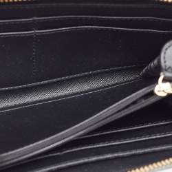 DKNY Metallic Grey Saffiano Leather Logo Zip Around Wallet