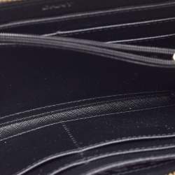 DKNY Metallic Grey Saffiano Leather Logo Zip Around Wallet