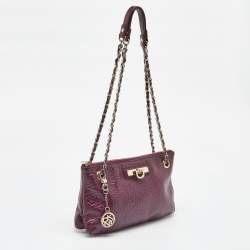 DKNY Purple Leather Lock Chain Shoulder Bag