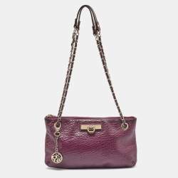 DKNY Purple Leather Lock Chain Shoulder Bag