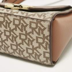 DKNY Beige/Brown Signature Coated Canvas and Leather Crossbody Bag