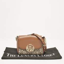 DKNY Beige/Brown Signature Coated Canvas and Leather Crossbody Bag